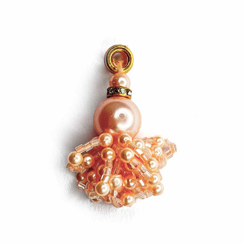 Peach Color Big Size Bead With Katdana Ruffled Tassels Set Of 2