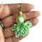 Green Color Big Size Bead With Katdana Ruffled Tassels Set Of 2
