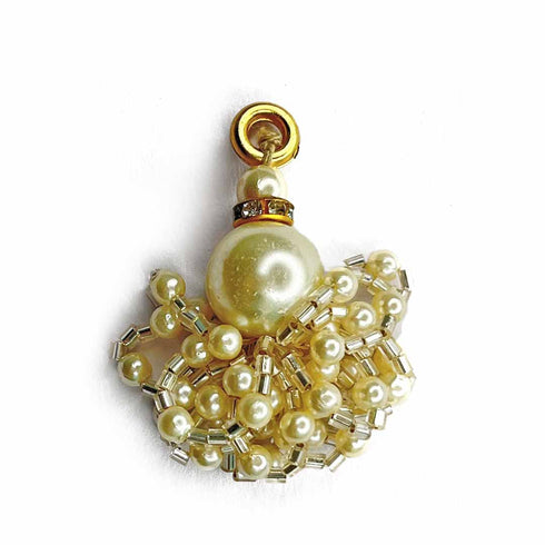 Cream Color Big Size Bead With Katdana Ruffled Tassels Set Of 2