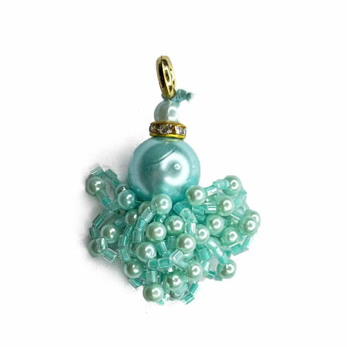 Firozi Color Big Size Bead With Katdana Ruffled Tassels Set Of 2