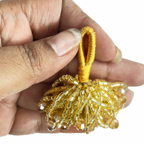 Golden Color Crystal Beads & Katdana Ruffled Tassels Set Of 2
