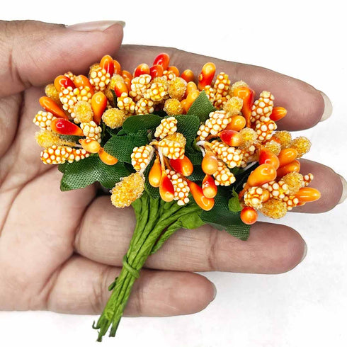 Orange Artificial Pollen Flower Set Of 4 Bunch