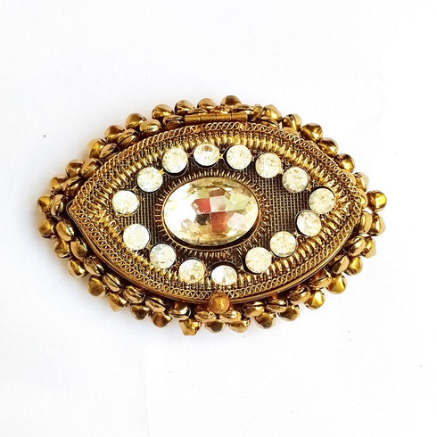 Eye Shape | Antique Gold Finish Handcrafted Box With Stonework & Ghungroo | craft shop india | india craft shop | shop craft | craft shop
