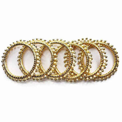 3 Inches Golden Color Gota & Beads Ring Set Of 10