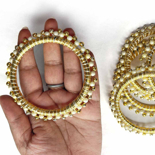 3 Inches Golden Color Gota & Beads Ring Set Of 10 | Wedding Decoration | Traditional Art | Dress Making | DIY | Jawellry Making Material | craft shop india | india craft shop | craft shop