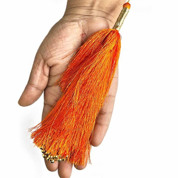 Big Size Orange Color & Golden Beads Hanging/Tassels Pack Of 6 | Tassels | Hanging Katdana | Latkan | Art Craft | Craft Store | craft shop india | india craft shop | shop craft | craft shop india | craft shop