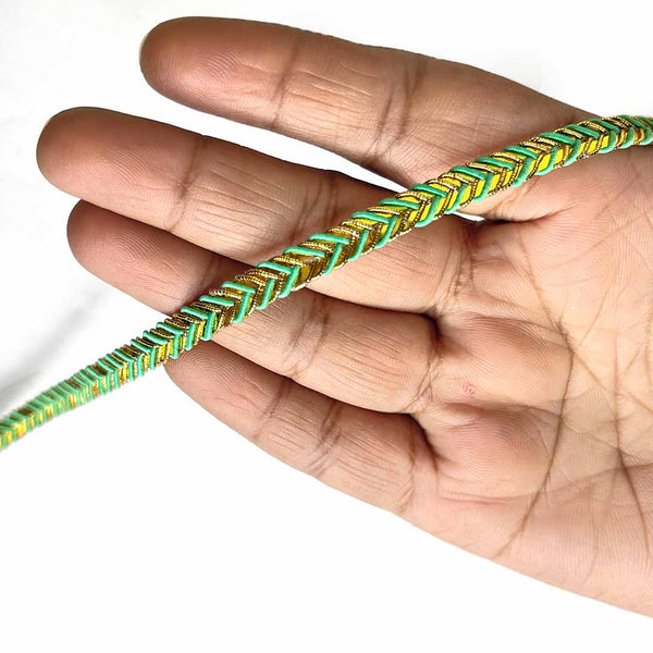 Sea Green & Golden Color Braided Lace - ( 5mtr ) | Sea Green & Golden Color Braided Lace | Sea Green | Golden Color Braided Lace | Sea Color Braided Lace | Craft Shop India | Art Craft | Decoration | Laces Collection | Border Collection | Craft Making