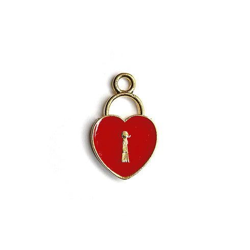 Red Color Heart Shape Metal Charms Set Of 6