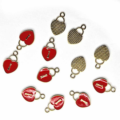 Red Color Heart Shape Metal Charms Set Of 6