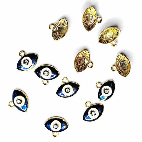 Dark Blue Color With Stone Evil Eye Top Whole Metal Charms Set Of 6