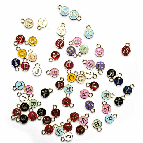 Multicolor With Golden Alphabet Round Shape Metal Charms Set Of 20