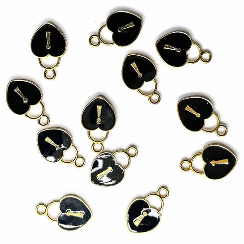 Black Color Heart Shape Metal Charms Set Of 6