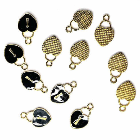 Black Color Heart Shape Metal Charms Set Of 6
