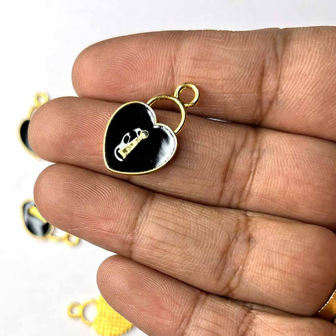 Black Color Heart Shape Metal Charms Set Of 6