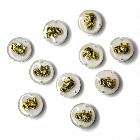 White Color Round Shape Acrylic Button With Metal Elephant Set Of 10