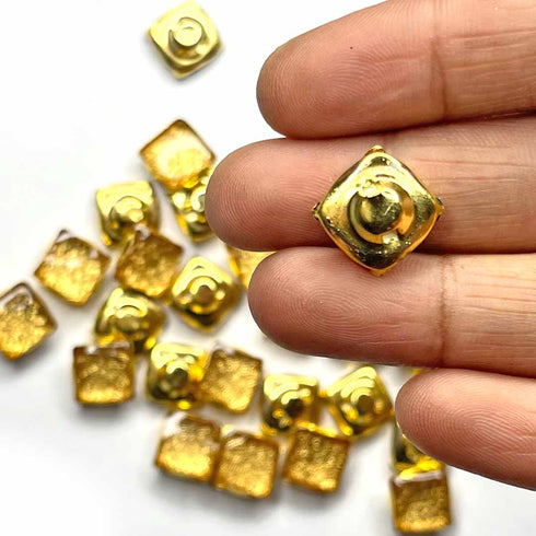 Golden Color Square Shape Fancy Buttons Set Of 10