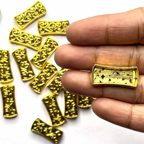 Gold Metal Rectangle Shape Fancy Buttons Set Of 10