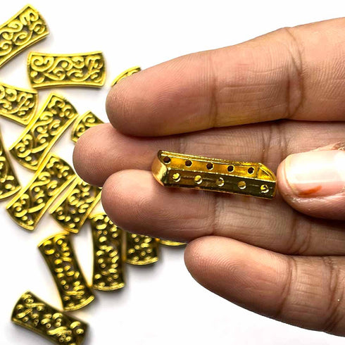 Gold Metal Rectangle Shape Fancy Buttons Set Of 10