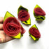 Dark Maroon Color Organza Rose Flower With Leaves Set Of 10