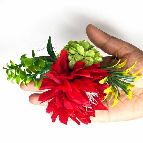 Red & Green Color Artificial Flower Bunch Set of 2