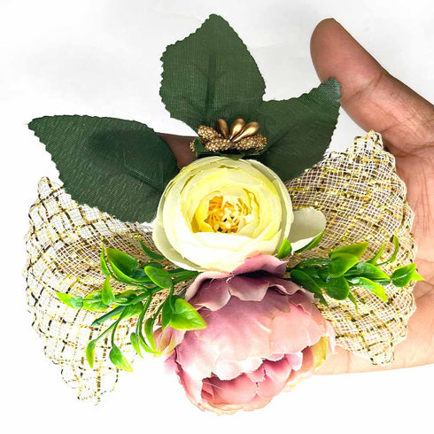 Light Yellow & Onion Color Peony Artificial Flower Bunch Set of 2