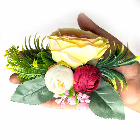 Light Yellow Rose & Peony Artificial Flower Bunch Set of 2