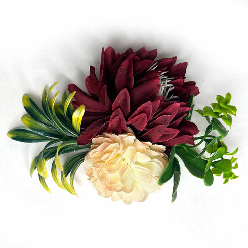Maroon & Cream Color Artificial Flower Bunch Set of 2