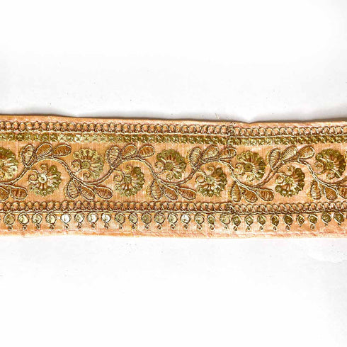 Peach Color Silk With Golden Zari Embroidered Border- ( 9mtr )