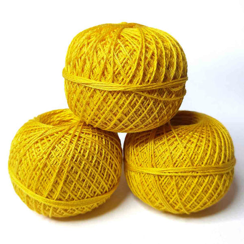 Bright Yellow Color 3 Ply Crochet Thread Cotton Yarn for Knitting & Craft Making