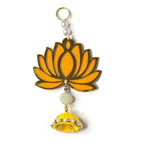 Yellow Color lotus | Lotus Cutout Design | Flower With Matching Tassels | Tassel Hanging decoration | Decoration Set of 6 Lotus Design | Yellow Color Velvet & Acrylic Lotus Flower | Home | Room Decoration | Temple Decoration | Pichwai Art | Craft | Craft Collection | Craft Shop India