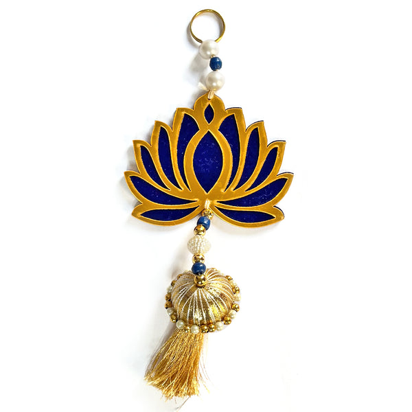 Blue Color lotus | Lotus Cutout Design | Flower With Matching Tassels | Tassel Hanging decoration | Decoration Set of 6 Lotus Design | Blue Color Velvet & Acrylic Lotus Flower | Home | Room Decoration | Temple Decoration | Pichwai Art | Craft | Craft Collection | Craft Shop India