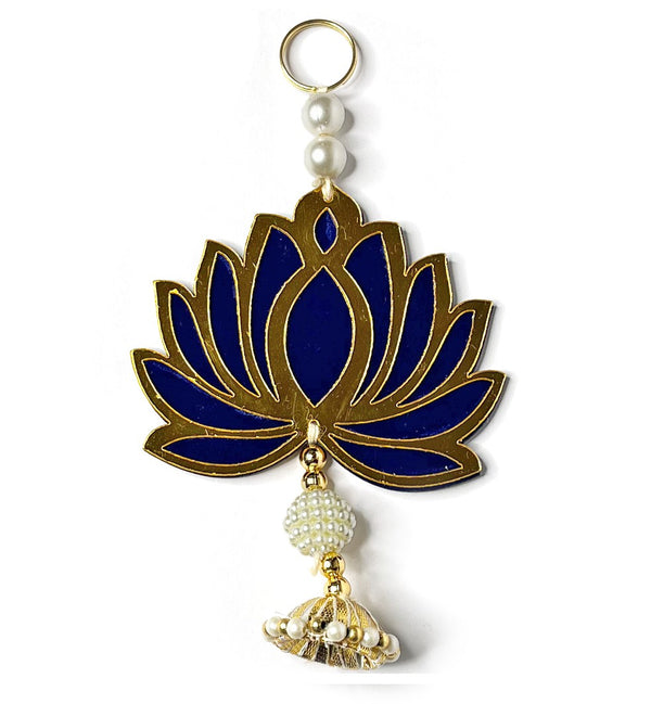 Blue Color lotus | Lotus Cutout Design | Flower With Matching Tassels | Tassel Hanging decoration | Decoration Set of 6 Lotus Design | Blue Color Velvet & Acrylic Lotus Flower | Home | Room Decoration | Temple Decoration | Pichwai Art | Craft | Craft Collection | Craft Shop India