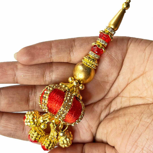 Red Silk Thread Ethnic Work Latkan Hanging Set Of 2