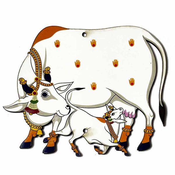 Pichwai Cow with Calf Mdf 5 IN | Pichwai cow | Pichwai Art | Pichwai tradition | Pichwai Culture | MDF | MDF Craft | Craft Art | Pichwai Cow With Calf | India | Indian | Decoration | Home Decoration | Craft Shop India