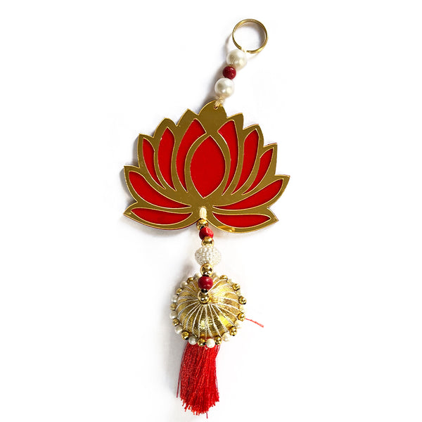 Red Color lotus | Lotus Cutout Design | Flower With Matching Tassels | Tassel Hanging decoration | Decoration Set of 6 Lotus Design | Red Color Velvet & Acrylic Lotus Flower | Home | Room Decoration | Temple Decoration | Pichwai Art | Craft | Craft Collection | Craft Shop India