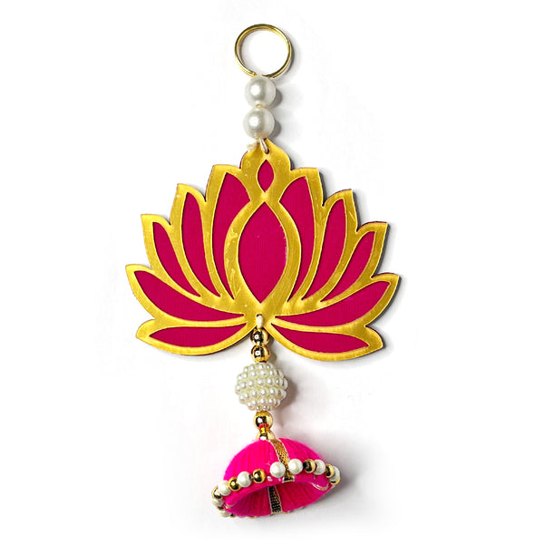 Rani pink & Golden Color lotus Cutouts | Lotus Cutout Design | Flower With Matching Tassels | Tassel Hanging decoration | Decoration Set of 6 Lotus Design | Rani Pink Color Velvet & Acrylic Lotus Flower | Home | Room Decoration | Temple Decoration | Pichwai Art | Craft | Craft Collection | Craft Shop India