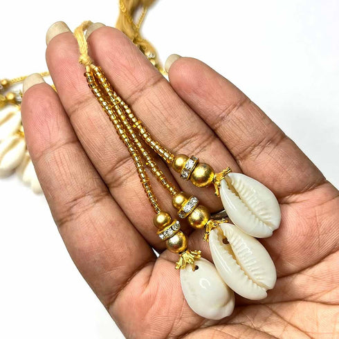 kaudi Shell tassels | Golden Beads tassels | Tassels Pack of 6 | Decoration Making | Craft Making | Pichwai Art | Pichwai Collection | latkan | Hanging Tassels | Craft Shop India
