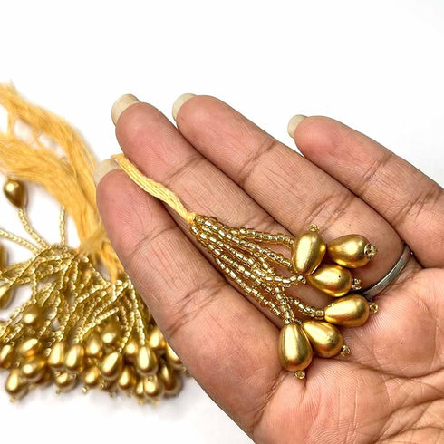 Drop Shape Golden Beads Tassel Pack Of 10