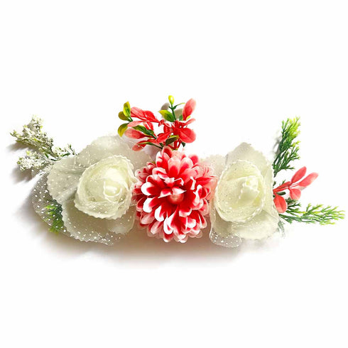 Shaded Pink Dahlia & Cream Color Rose Artificial Flower Bunch Set of 2