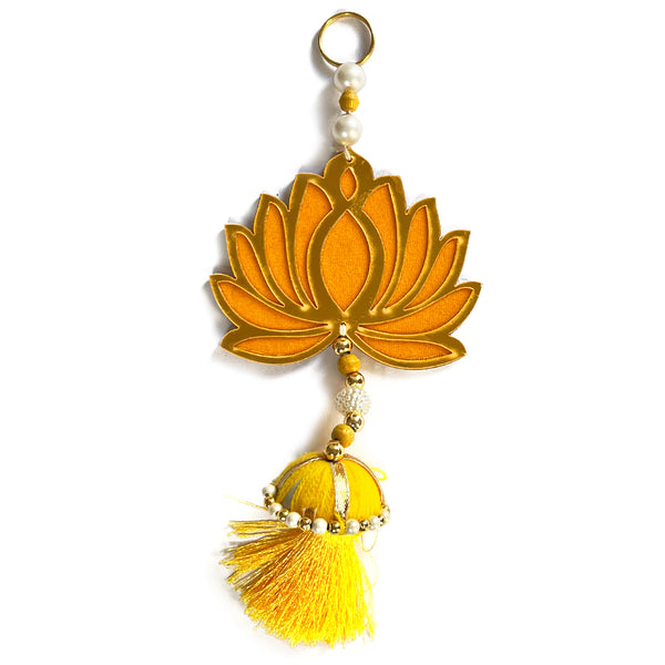 yellow Color lotus | Lotus Cutout Design | Flower With Matching Tassels | Tassel Hanging decoration | Decoration Set of 6 Lotus Design | yellow Color Velvet & Acrylic Lotus Flower | Home | Room Decoration | Temple Decoration | Pichwai Art | Craft | Craft Collection | Craft Shop India