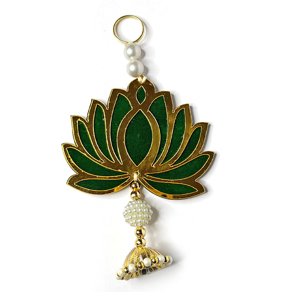 Green & Golden Color lotus Cutouts | Lotus Cutout Design | Flower With Matching Tassels | Tassel Hanging decoration | Decoration Set of 6 Lotus Design | Green Color Velvet & Acrylic Lotus Flower | Home | Room Decoration | Temple Decoration | Pichwai Art | Craft | Craft Collection | Craft Shop India