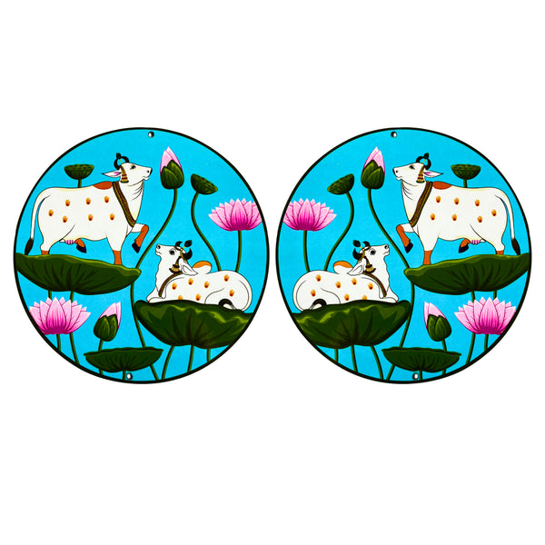 Sky Blue Pichwai Cow | Pichwai Cow With Lotus | MDF | Design Cutouts | 6 Inches Approx. | India Tradition | Indian Art | Indian Home Decoration | Online Craft | Online Art Craft | FDecoration Essencials | Craft SHop India