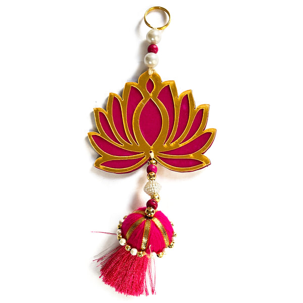 Rani Pink Color lotus | Lotus Cutout Design | Flower With Matching Tassels | Tassel Hanging decoration | Decoration Set of 6 Lotus Design | Rani Pink Color Velvet & Acrylic Lotus Flower | Home | Room Decoration | Temple Decoration | Pichwai Art | Craft | Craft Collection | Craft Shop India