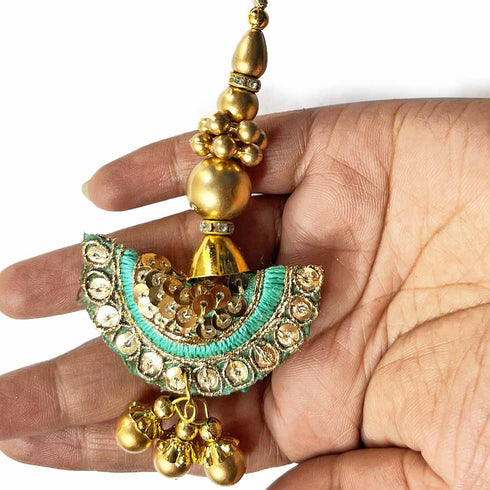 Sea Green Semi Circle Latkan Hanging Set Of 2