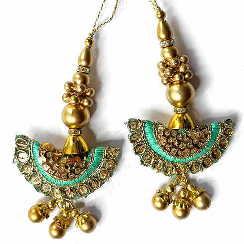 Sea Green Semi Circle Latkan Hanging Set Of 2