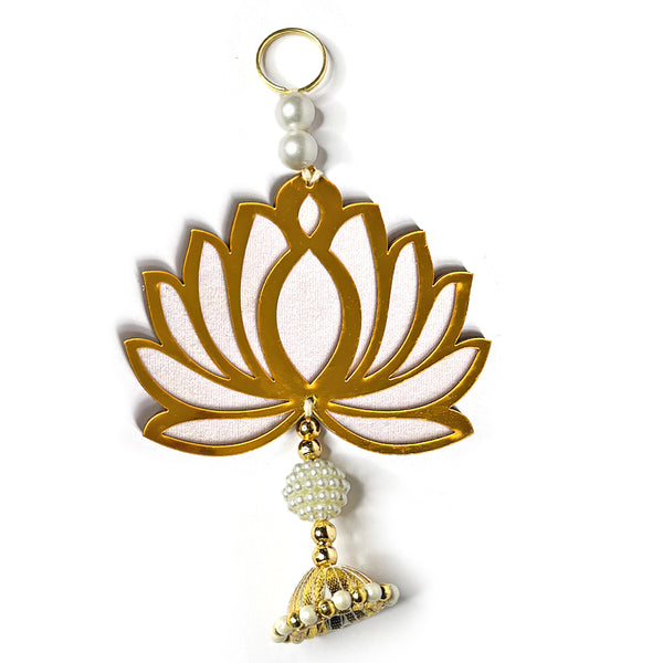 White Color lotus | Lotus Cutout Design | Flower With Matching Tassels | Tassel Hanging decoration | Decoration Set of 6 Lotus Design | White Color Velvet & Acrylic Lotus Flower | Home | Room Decoration | Temple Decoration | Pichwai Art | Craft | Craft Collection | Craft Shop India