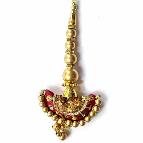 Maroon Semi Circle Latkan Hanging Set Of 2