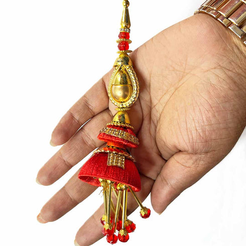 Red Silk Thread Cone With Glass Pipe Ethnic Work Latkan Hanging Set Of 2