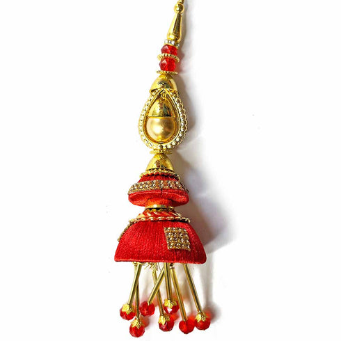 Red Silk Thread Cone With Glass Pipe Ethnic Work Latkan Hanging Set Of 2