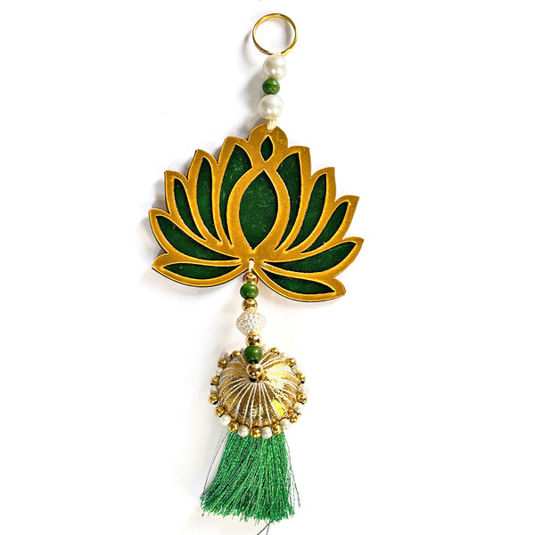 Green Color lotus | Lotus Cutout Design | Flower With Matching Tassels | Tassel Hanging decoration | Decoration Set of 6 Lotus Design | Green Color Velvet & Acrylic Lotus Flower | Home | Room Decoration | Temple Decoration | Pichwai Art | Craft | Craft Collection | Craft Shop India